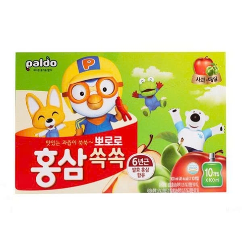Nước Hồng Sâm Trái Cây Pororo Paldo Hàn Quốc 100ml - Vị Táo (1Y+)