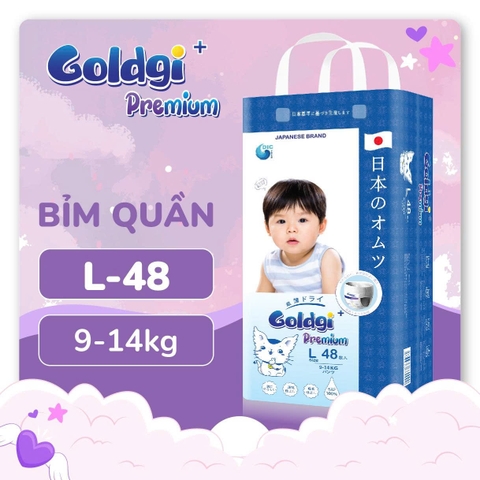Bỉm - Tã quần Goldgi+ Premium size L 48 miếng  (cho bé 9-14kg)
