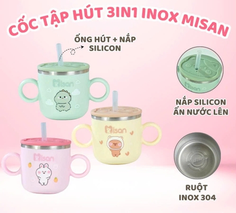 Cốc Inox tập uống 3 giai đoạn Misan