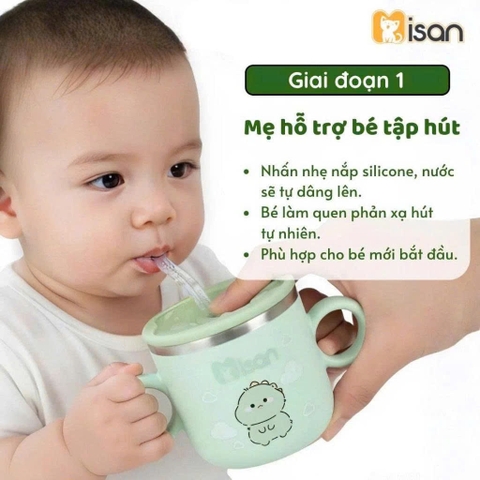 Cốc Inox tập uống 3 giai đoạn Misan
