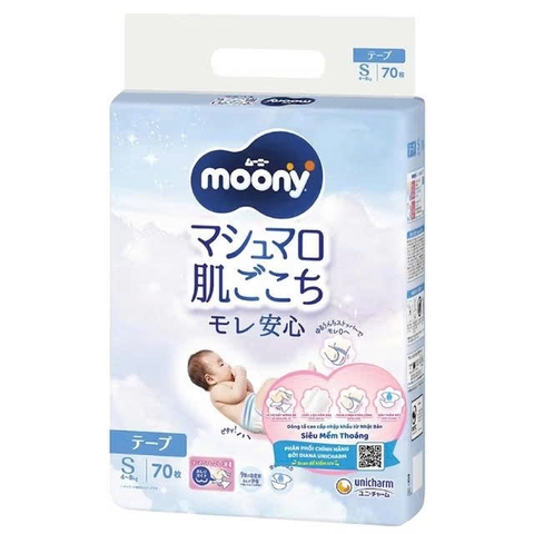 Bỉm - Tã dán Moony Xanh size S70 miếng (cho bé 4 - 8kg)