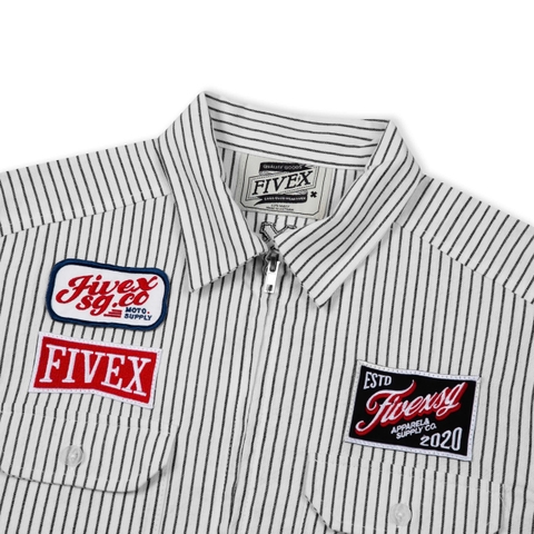 FIVEX WORKSHIRT STRIPE ZIP - BLACK