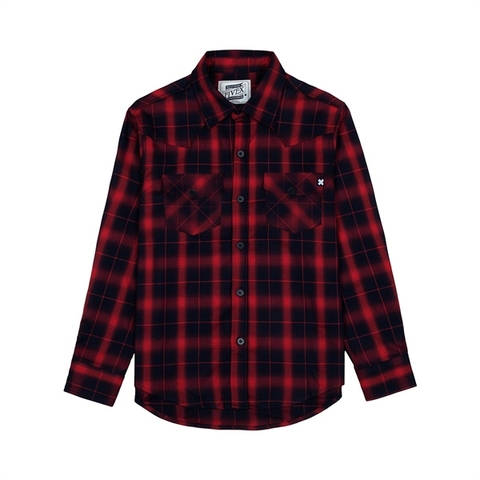 FIVEX FLANNEL SHIRT-TAY DÀI-RED CARO