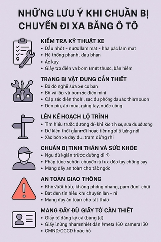 Những Lưu Ý Quan Trọng Khi Chuẩn Bị Chuyến Đi Xa Bằng Ô Tô
