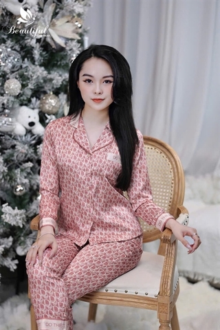 Y613A Lụa satin tay dài HỒNG dior cổ PJM