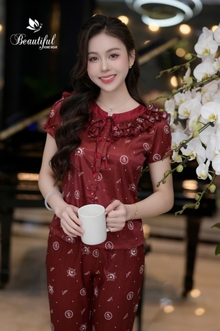 Y653A Lụa Vân tay cộc ĐỎ chữ love cổ tàu viền bèo