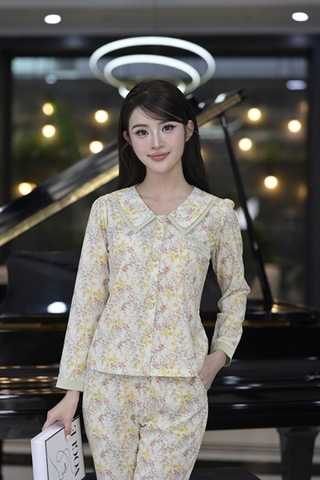 Y577E Lụa Mango tay dài XANH LÁ hoa cổ W