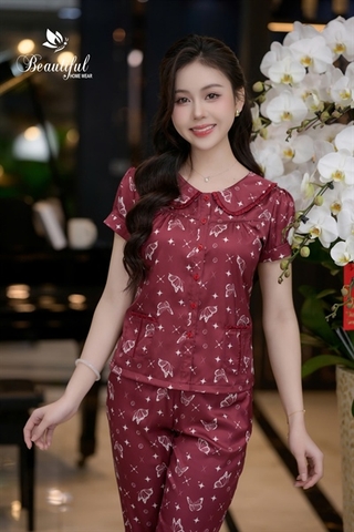 Y652A Lụa Satin tay cộc ĐỎ hồ điệp cổ sen
