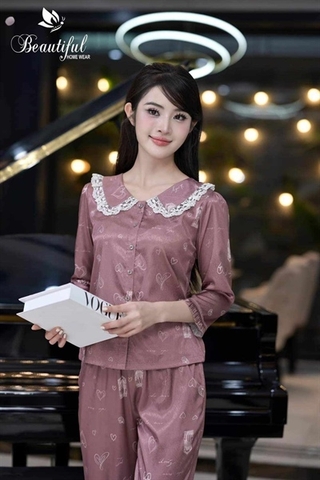 Y584A Lụa Vân tay lỡ TÍM cổ sen phối ren