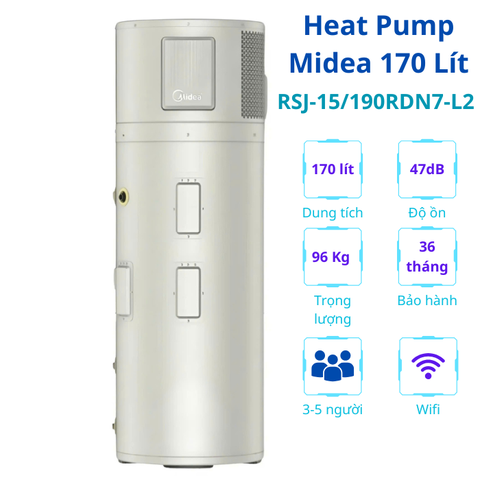 Máy bơm nhiệt heat pump Midea 170 Lít