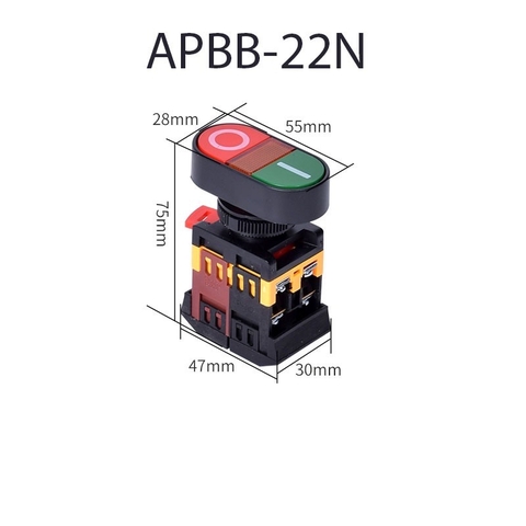 Công Tắc Nhấn Đôi APBB-AS-22N On-Off Có Đèn 220VAC