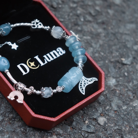 Vòng Tay Lu Thống Phối Đồng Điếu Aquamarine De Luna