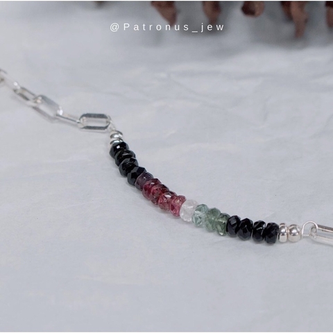 Vòng Tay Tourmaline Ombre Mix Dây Bạc De Luna