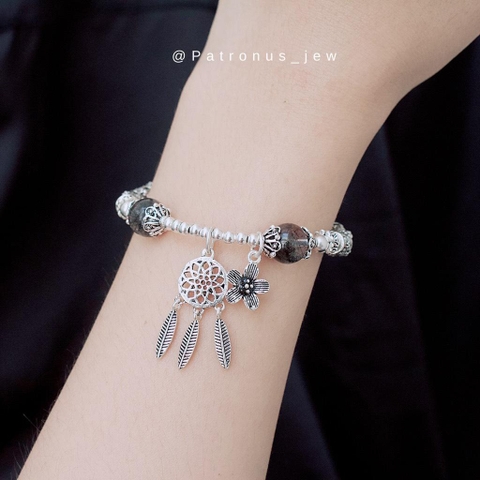Vòng Tay Tóc Đen Phối Charm Bạc 925 De Luna