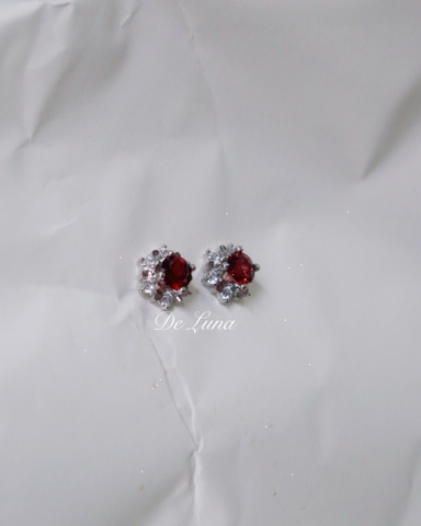 Bông Tai Đá Garnet Cách Điệu Chuôi Đẩy De Luna