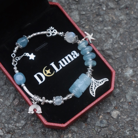 Vòng Tay Lu Thống Phối Đồng Điếu Aquamarine De Luna