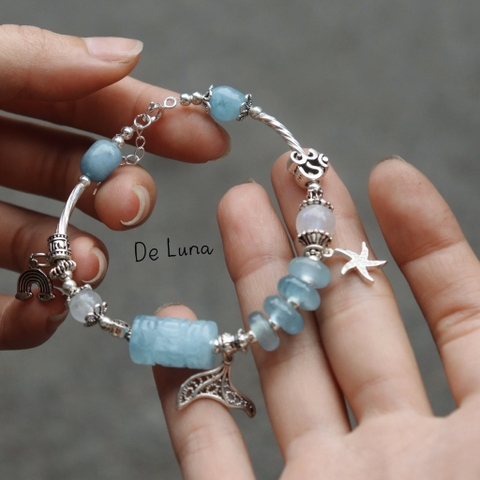 Vòng Tay Lu Thống Phối Đồng Điếu Aquamarine De Luna