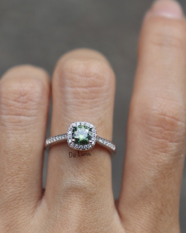 Nhẫn Osis Moissanite Xanh full KĐ GRA De Luna