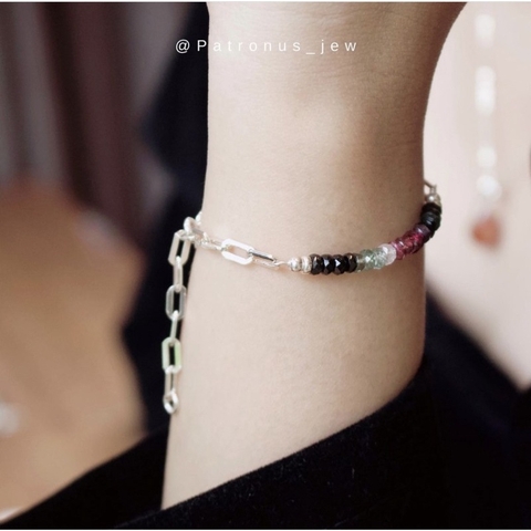Vòng Tay Tourmaline Ombre Mix Dây Bạc De Luna