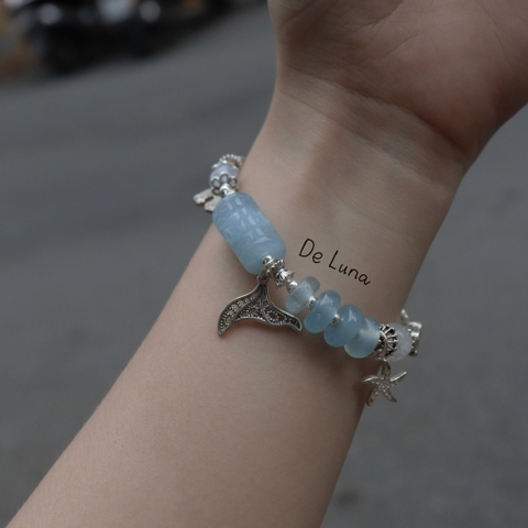 Vòng Tay Lu Thống Phối Đồng Điếu Aquamarine De Luna