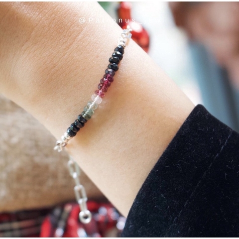 Vòng Tay Tourmaline Ombre Mix Dây Bạc De Luna