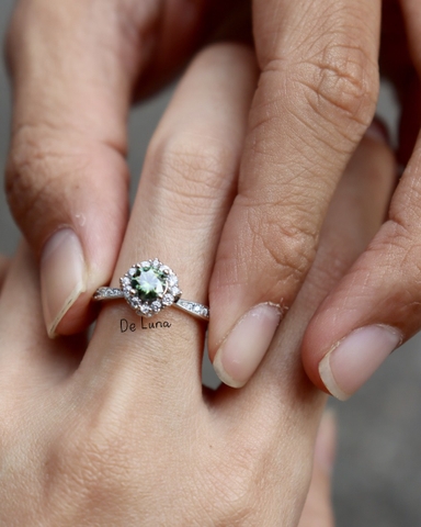 Nhẫn Wing Moissanite Xanh De Luna
