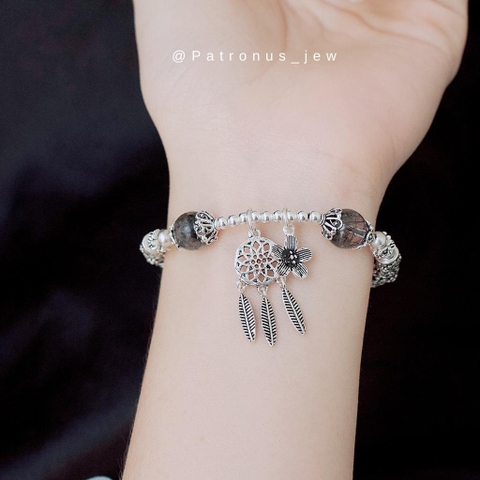 Vòng Tay Tóc Đen Phối Charm Bạc 925 De Luna