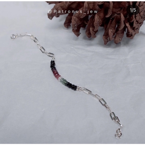 Vòng Tay Tourmaline Ombre Mix Dây Bạc De Luna