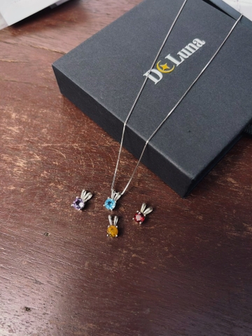 Dây Chuyển Tai Thỏ Mảnh Xinh Bạc 925 Đá Thiên Nhiên