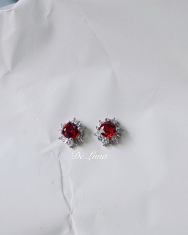Bông Tai Đá Garnet Cách Điệu Chuôi Đẩy De Luna