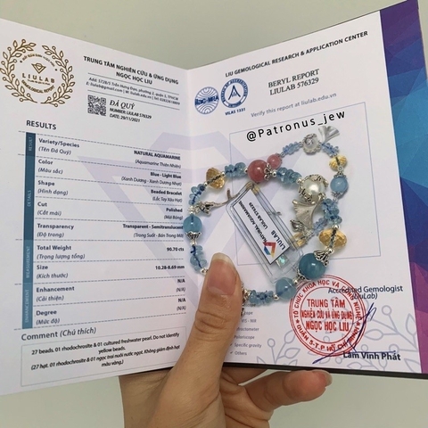 Vòng tay aquamarine charm bạc 925 De Luna Jewelry