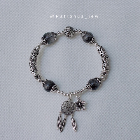 Vòng Tay Tóc Đen Phối Charm Bạc 925 De Luna