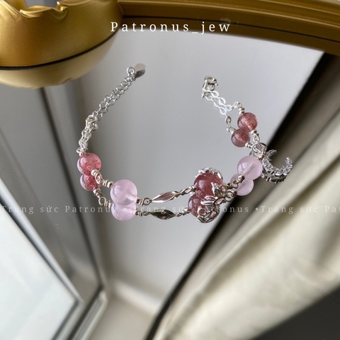 Lắc Tay Dâu Tây Mix Rose Quartz De Luna