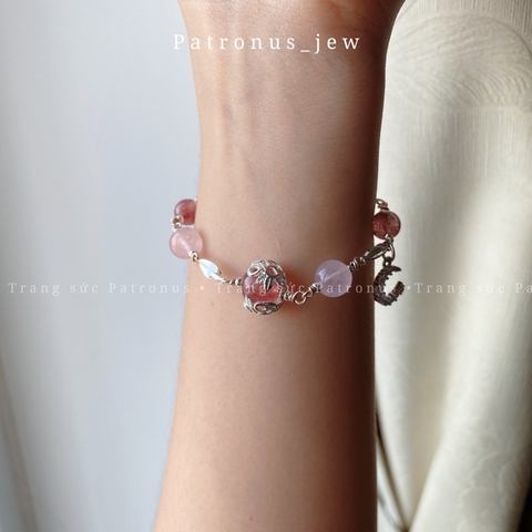 Lắc Tay Dâu Tây Mix Rose Quartz De Luna