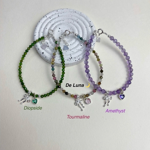 Vòng Tay Đá Thiên Nhiên Nhí Mix Charm Bạc 925