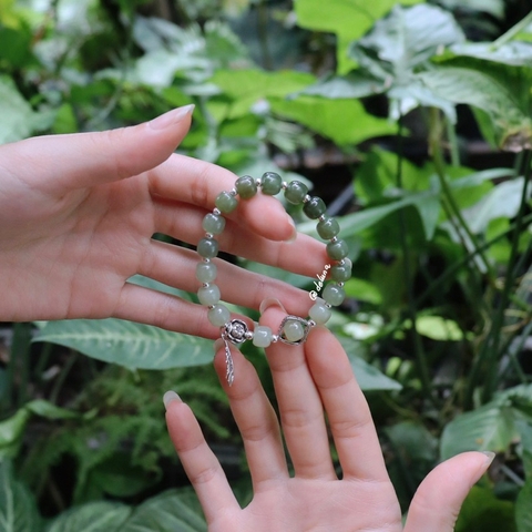 Vòng Tay Ngọc Hoà Điền Phối Hoa Sen VTHDS24A De Luna