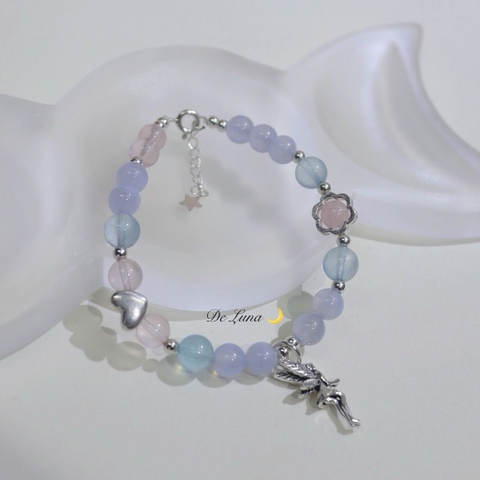 Vòng Tay Blue Agate Phối Aquamarine Rose Quartz