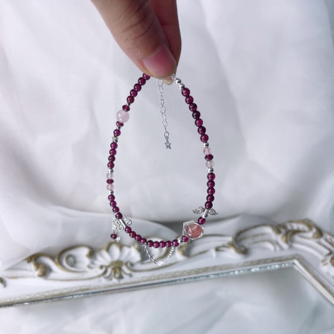 Lắc Chân Đá Garnet Phối Charm De Luna