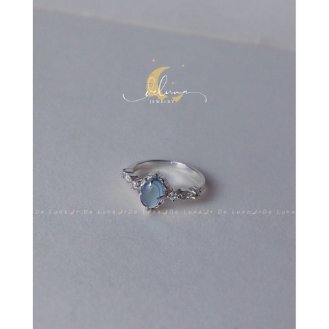 Nhẫn Aquamarine Thiên Nhiên Bạc 925 Chuẩn Xịn De Luna