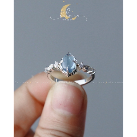 Nhẫn Aquamarine Thiên Nhiên Bạc 925 Chuẩn Xịn De Luna