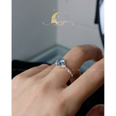 Nhẫn Aquamarine Thiên Nhiên Bạc 925 Chuẩn Xịn De Luna