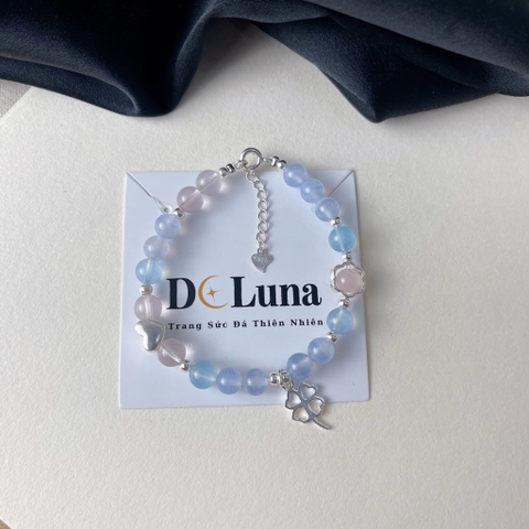 Vòng Tay Blue Agate Phối Aquamarine Rose Quartz