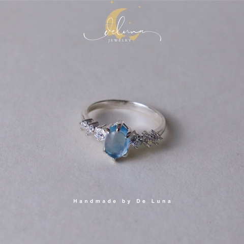 Nhẫn Aquamarine Thiên Nhiên Bạc 925 Chuẩn Xịn De Luna