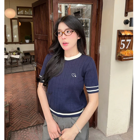 Heart Stripe Knit Tee