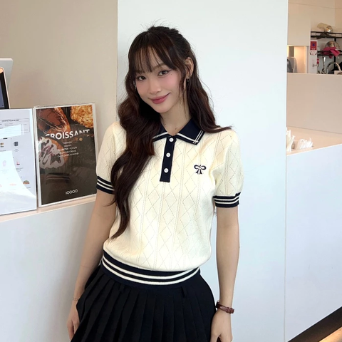 Argyle Crop Polo Knit