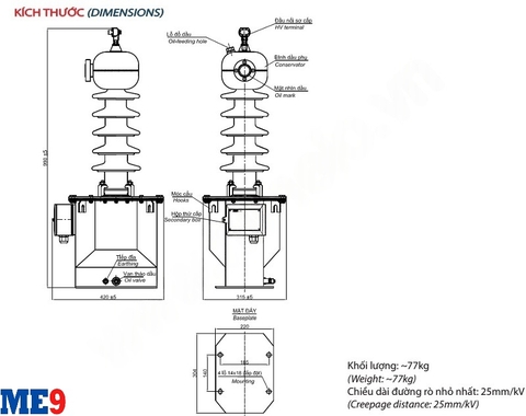 Biến điện áp 35kV ngâm dầu ngoài trời Emic