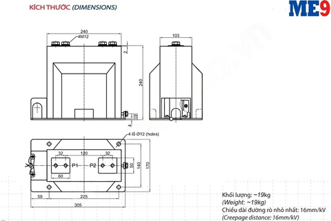Biến dòng 10kV trong nhà 2 cuộn thứ cấp Emic