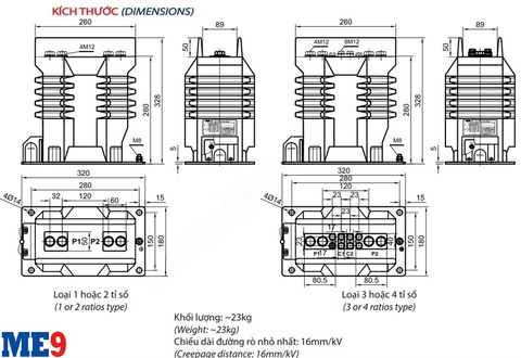 Biến dòng 22kV trong nhà 1 cuộn thứ cấp Emic