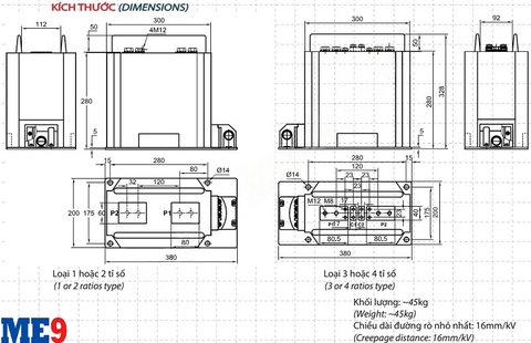 Biến dòng 22kV trong nhà 2 cuộn thứ cấp 5P20-15VA Emic