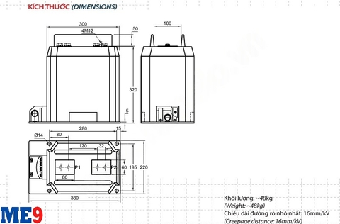 Biến dòng 22kV trong nhà 2 cuộn thứ cấp 5P20-30VA Emic